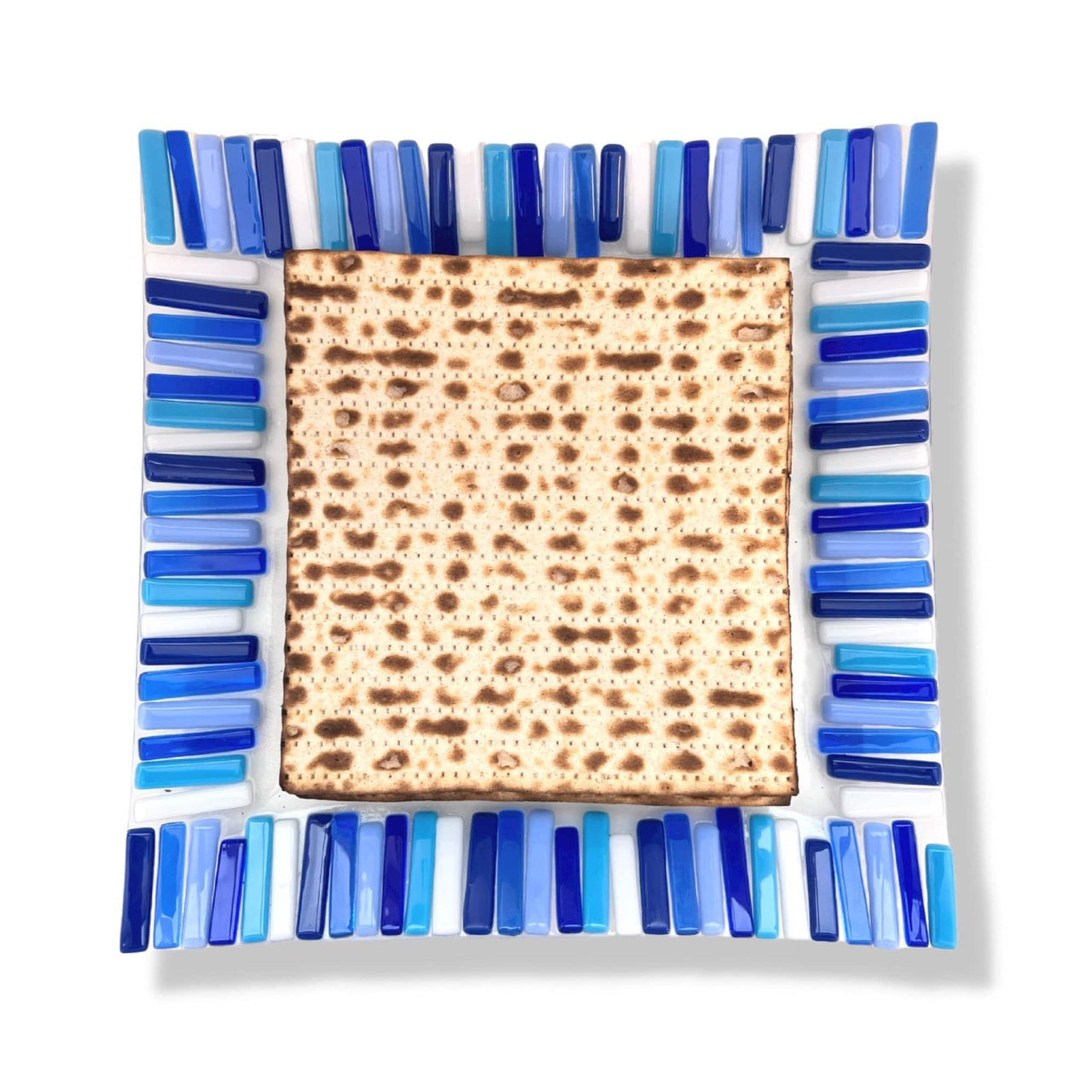 Shevi B Glass Creations - Fused Glass Matzah Tray - Blue Sticks - ModernTribe