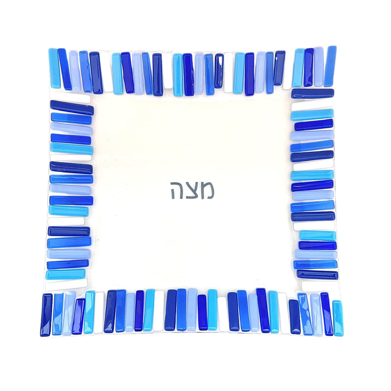 Shevi B Glass Creations - Fused Glass Matzah Tray - Blue Sticks - ModernTribe
