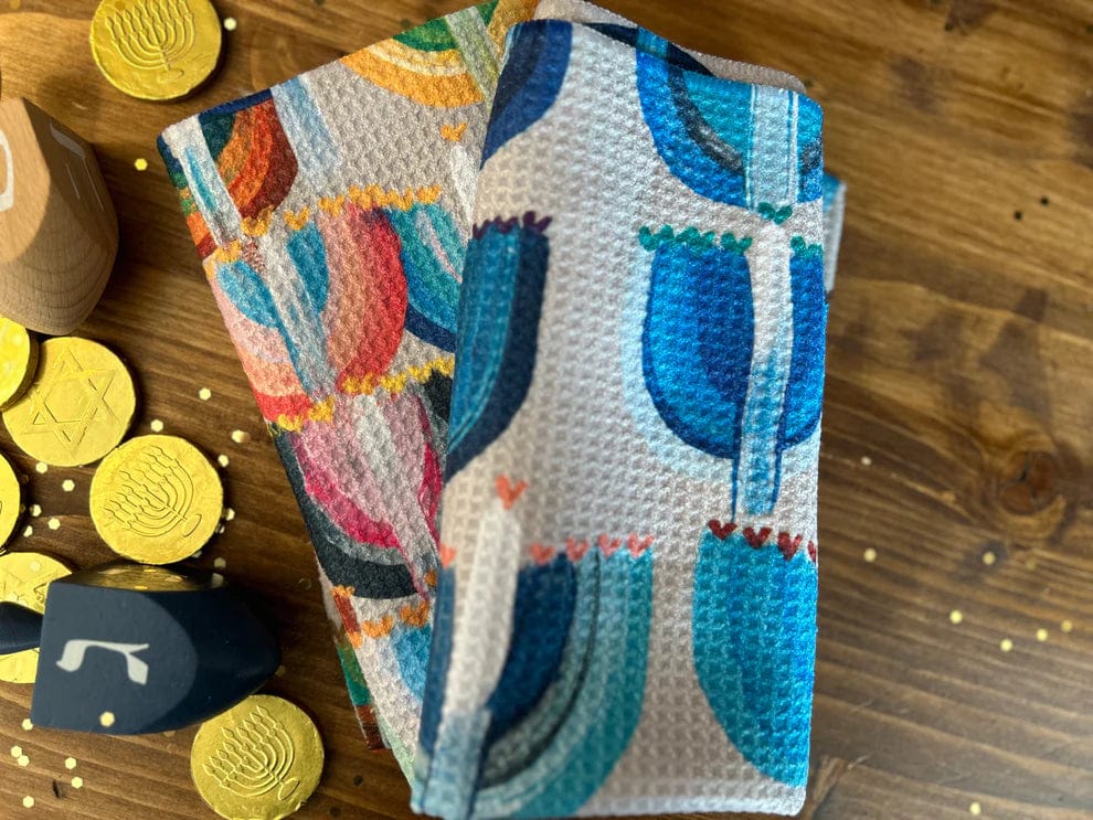 Arielle Zorger Designs - Blue Menorahs Hanukkah Kitchen Tea Towel - ModernTribe