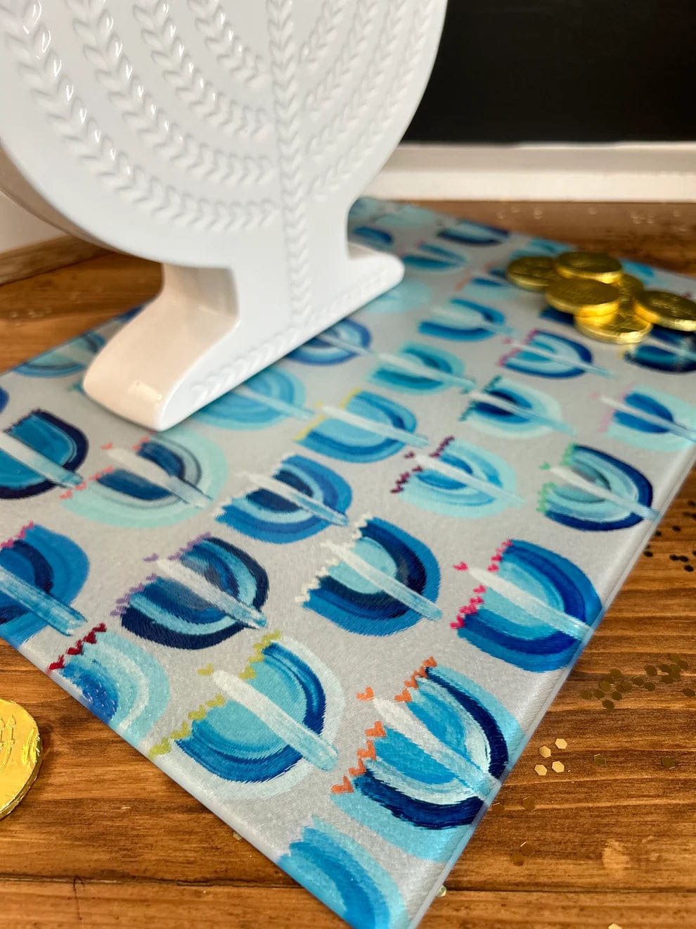 Arielle Zorger Designs - Blue Menorahs Glass Serving Board/Drip Tray - ModernTribe
