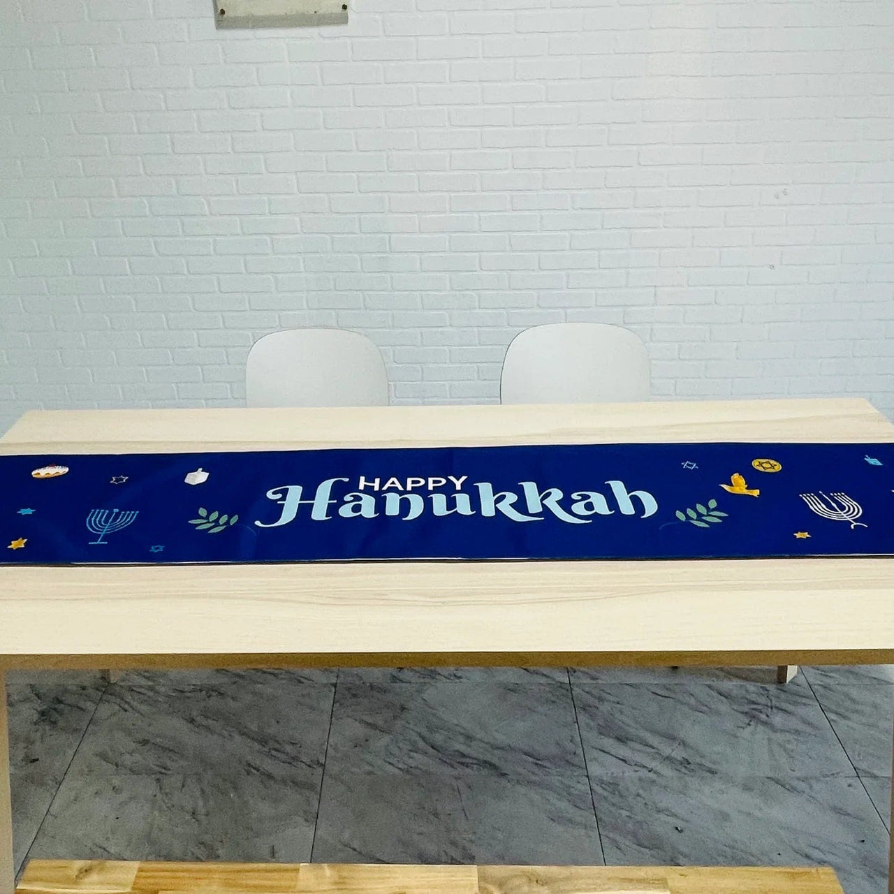 Broderies De France - Blue Happy Hanukkah Table Runner - ModernTribe