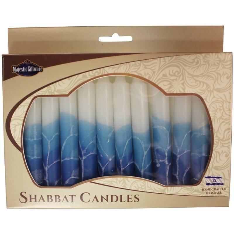 Safed Shabbat Candles Israeli Hand-Crafted White Turquoise Shabbat Candles | Set of 12