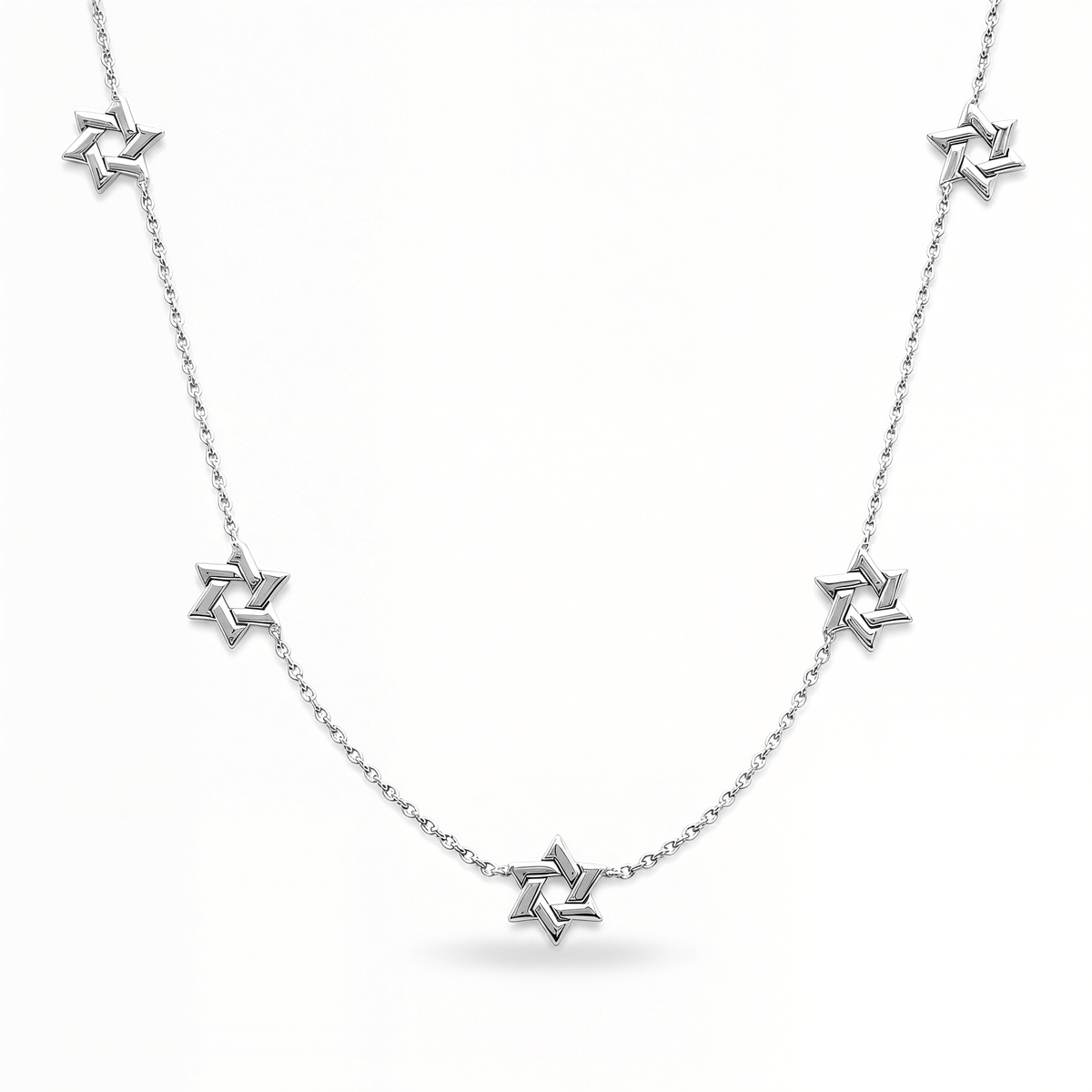 Izakov Fine Jewelry Necklaces White Gold Stars of David Gold Station Necklace - 14k Yellow, White or Rose Gold