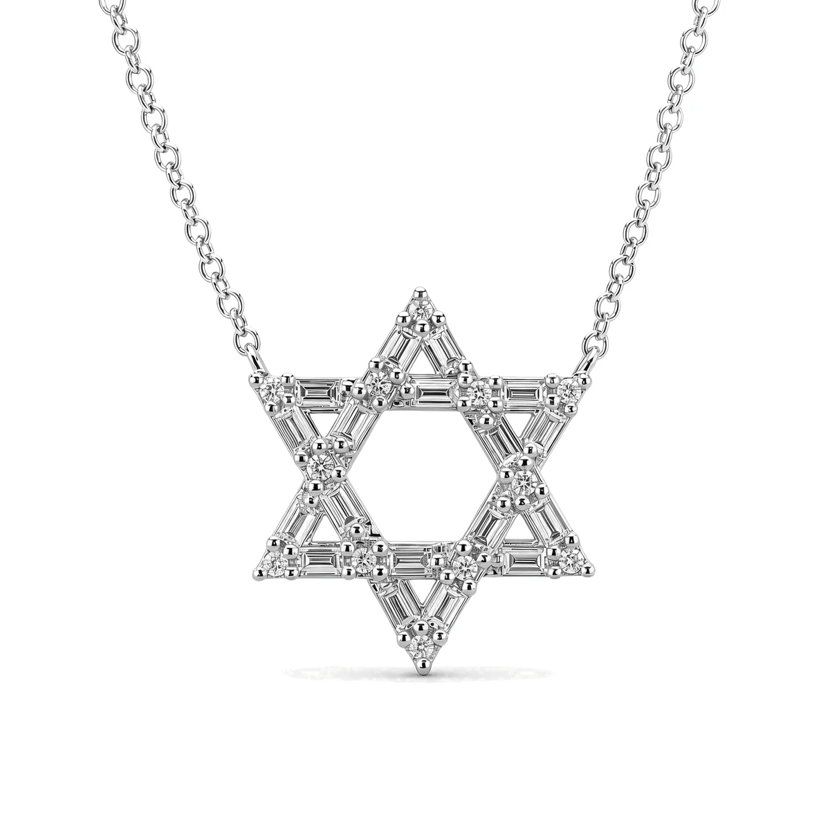 Izakov Fine Jewelry Necklaces White Gold Baguette Diamond Star of David Necklace - 14k Yellow, White or Rose Gold