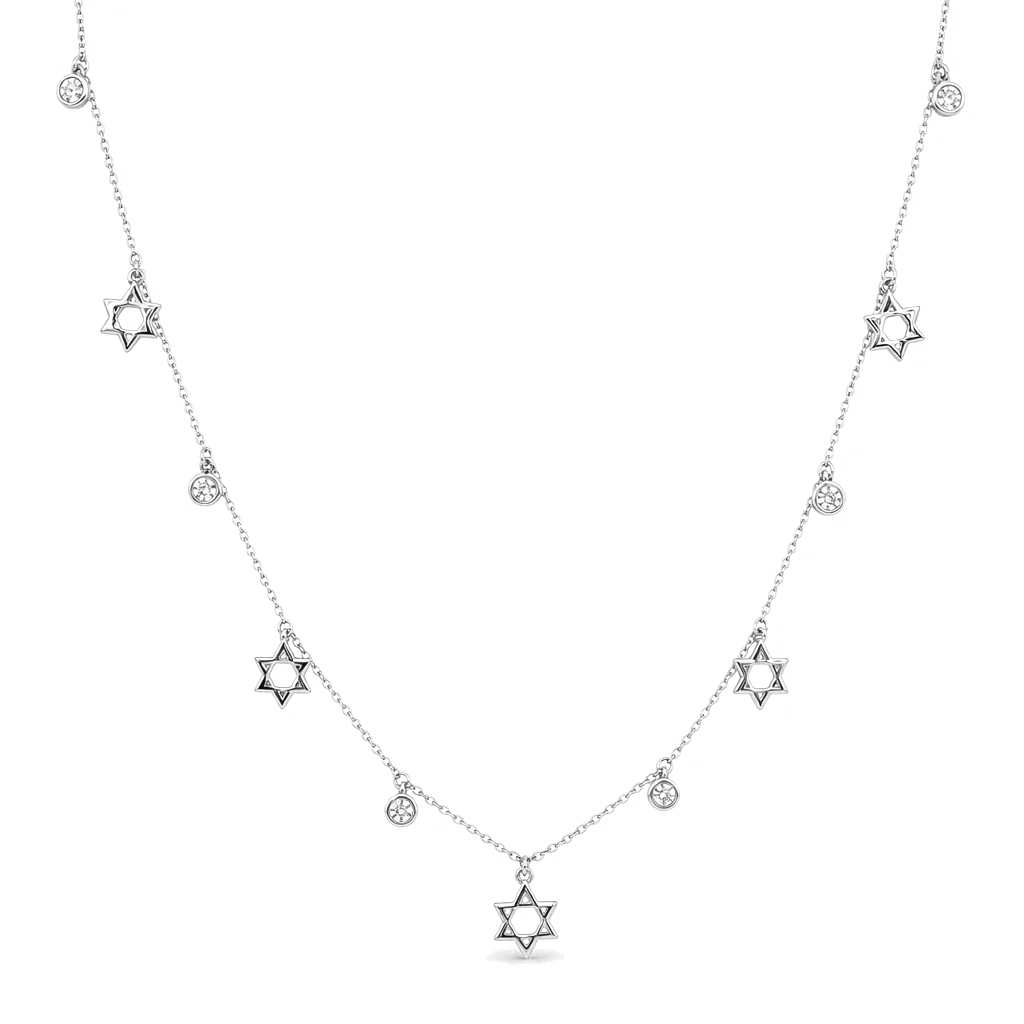 Izakov Fine Jewelry Necklaces White Gold Dangling Stars of David Bezels Diamond Drop Necklace - 14k Yellow, White or Rose Gold