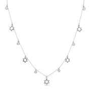 Izakov Fine Jewelry Necklaces White Gold Dangling Stars of David Bezels Diamond Drop Necklace - 14k Yellow, White or Rose Gold