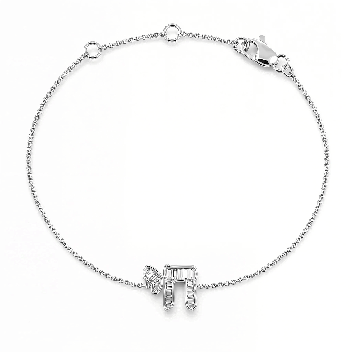 Izakov Fine Jewelry Bracelets White Gold Hebrew Chai Baguette Diamond Bracelet - 14k Yellow, White or Rose Gold