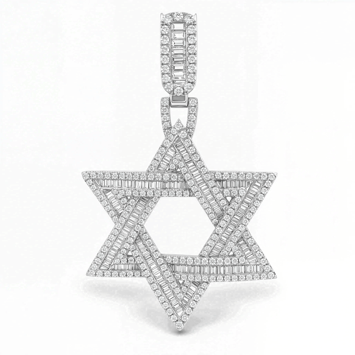 Izakov Fine Jewelry Necklaces White Gold Iced Baguette Diamond Star of David Pendant - 14k Yellow, White or Rose Gold