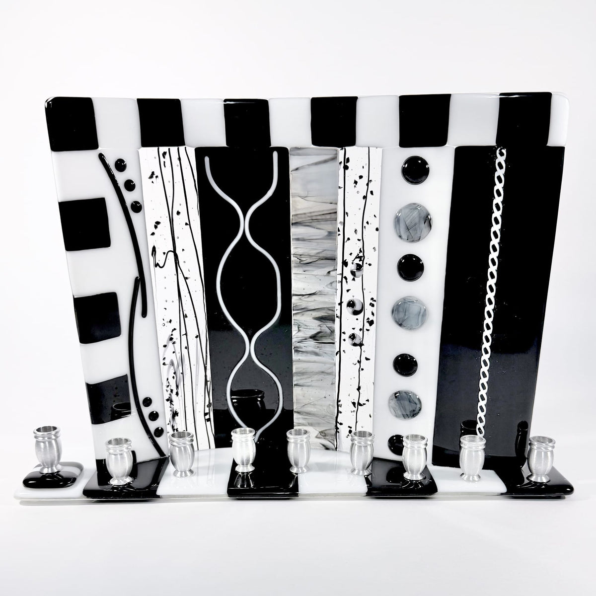 Jacki Cohen Glass Art Designs Menorahs Black and White Synergy Menorah by Jacki Cohen