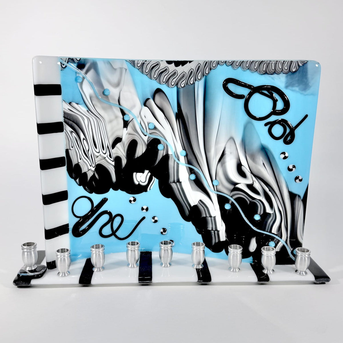 Jacki Cohen Glass Art Designs Menorahs Electric Azul Menorah by Jacki Cohen