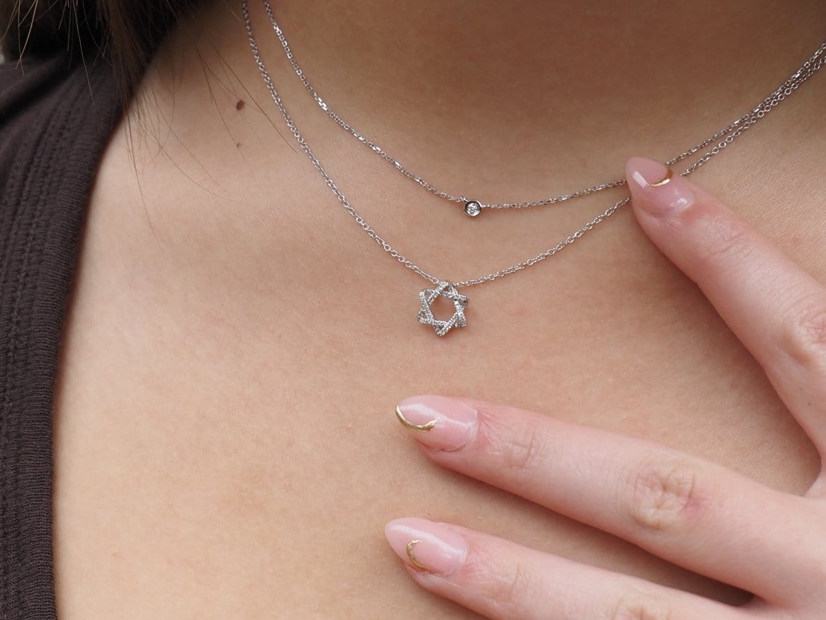Alef Bet Necklaces 14k Gold and Diamond  Star of David Necklace - Gold, White Gold or Rose Gold