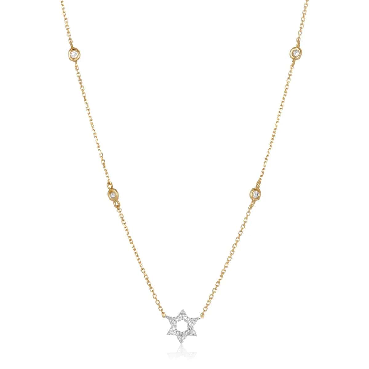 Alef Bet - Diamond Bezel Star of David Necklace - 14k Yellow, White or Rose Gold - ModernTribe