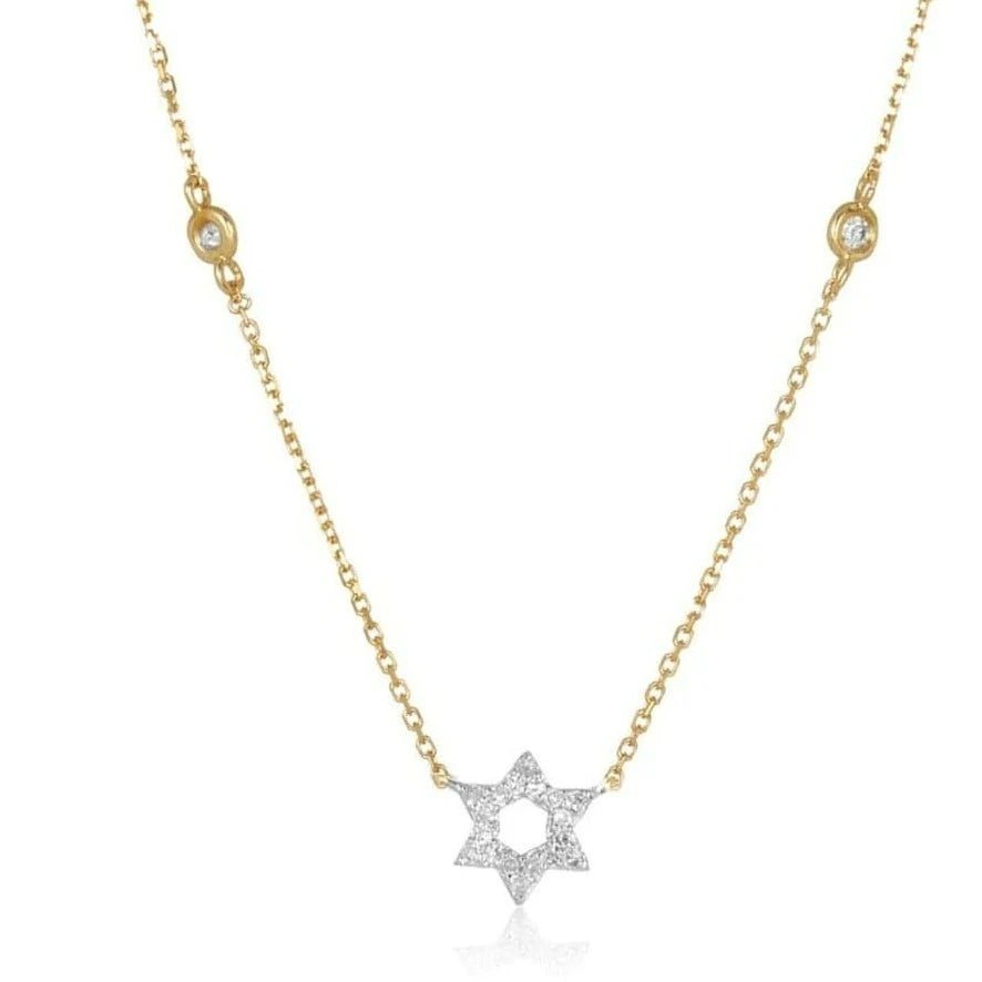 Alef Bet - Diamond Bezel Star of David Necklace - 14k Yellow, White or Rose Gold - ModernTribe