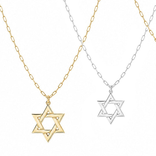 Jordan Star of David Paperclip Necklace by Miriam Merenfeld - (Gold-Plated or Sterling Silver)