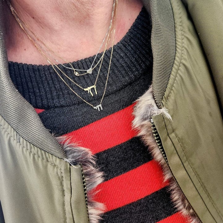 Alef Bet - Diamond Chai Hebrew Necklace - 14k Yellow or White Gold - ModernTribe