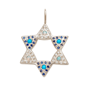 Elisa Solomon Necklaces White Gold / No chain Opal and Turquoise Large Star of David Charm by Elisa Solomon - 14k Yellow, Rose or White Gold