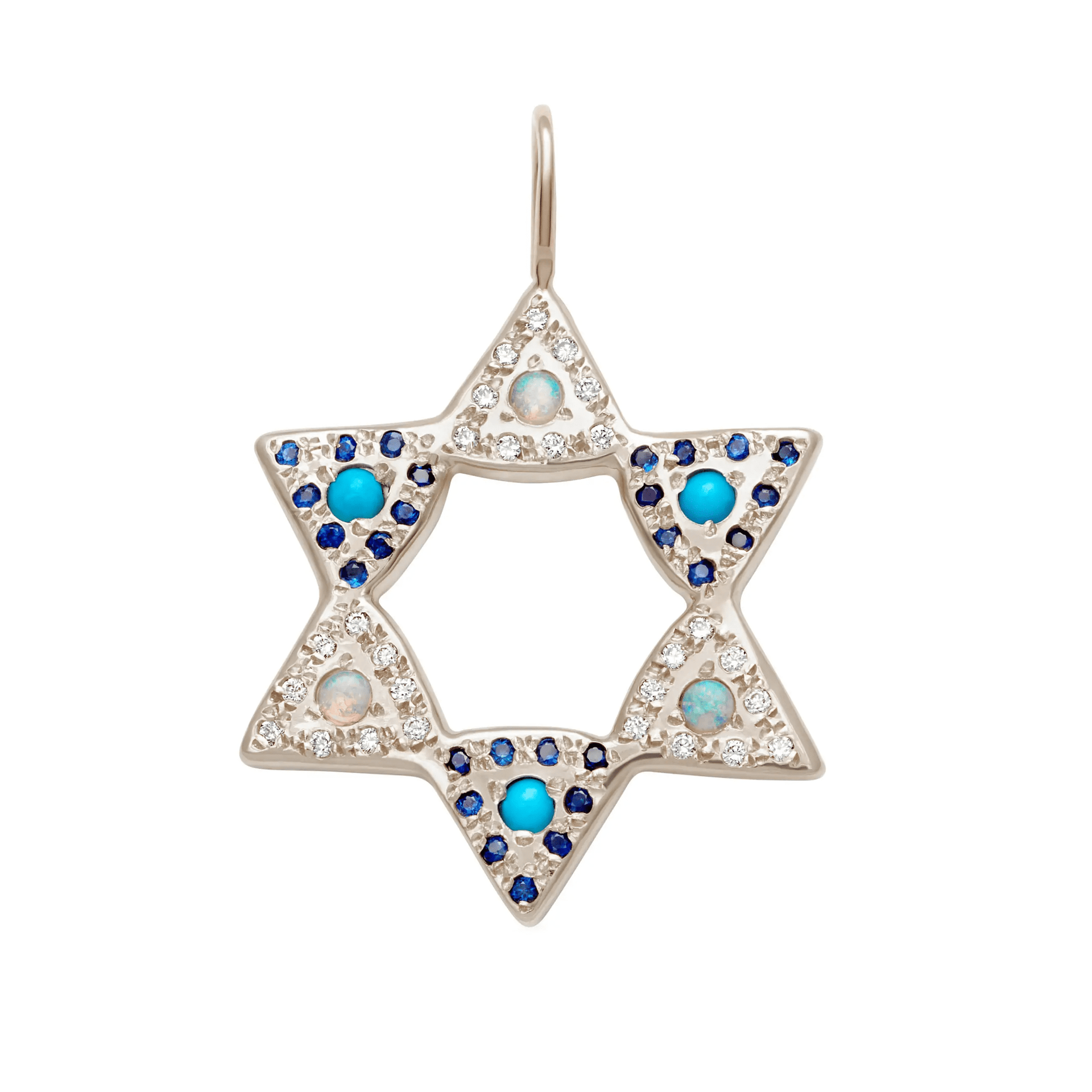 Elisa Solomon Necklaces White Gold / No chain Opal and Turquoise Large Star of David Charm by Elisa Solomon - 14k Yellow, Rose or White Gold