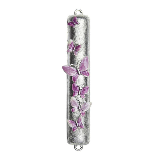 Hand-Painted Lavender Butterfly Mezuzah