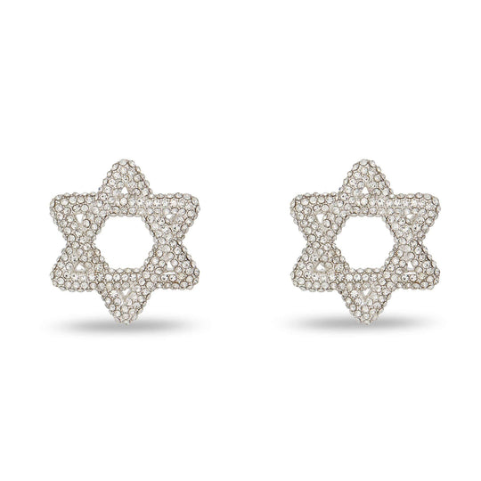 Silver Pavé Star of David Earrings by Lele Sadoughi