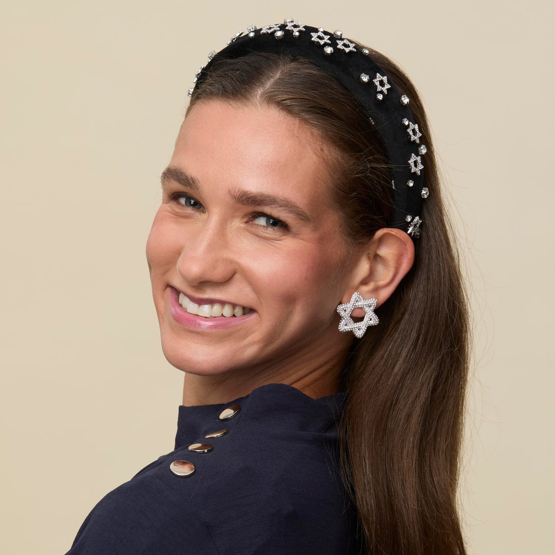 Lele Sadoughi Black Velvet Headband with Gold Embellishments Lele Sadoughi Jet Embellished Velvet Headband | Anthropologie main image 2