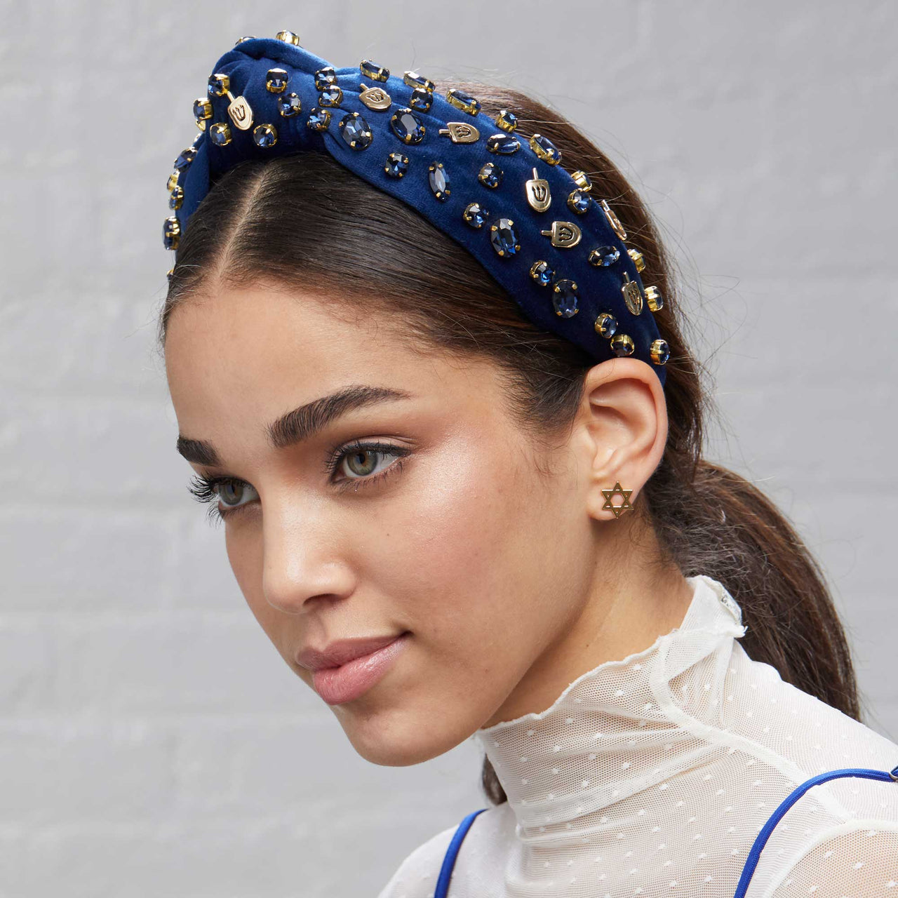 Lele Sadoughi Headbands Indigo Crystal Dreidel Knotted Headband