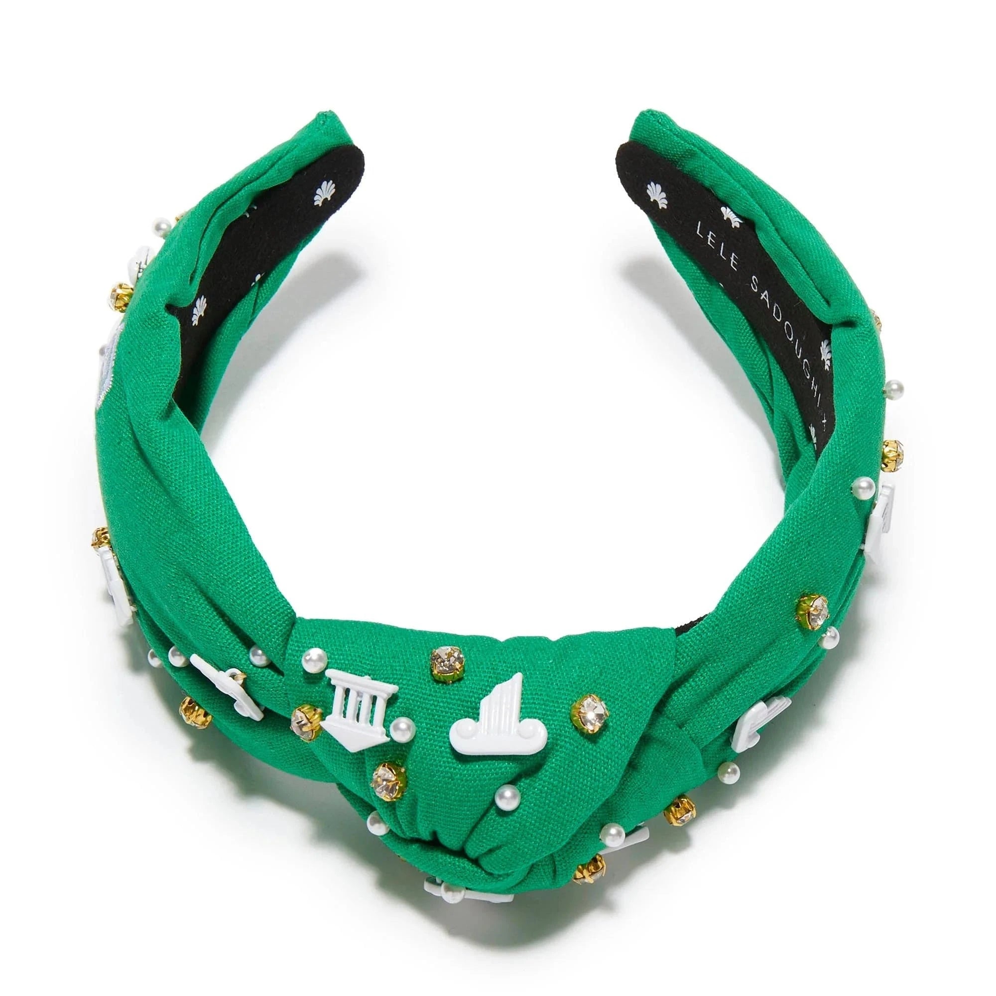 Lele Sadoughi Healing Stones Collection - Jade Green Velvet Knotted Headband Lele Sadoughi Pebble-Embellished Velvet Knotted Headband  main image 3