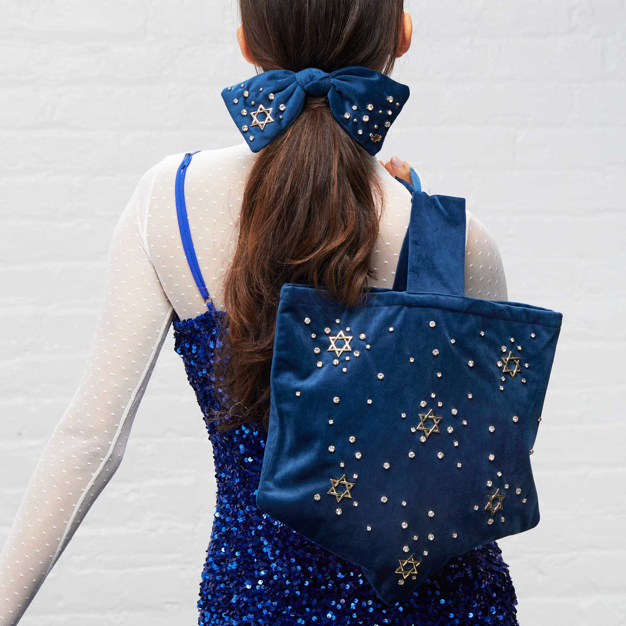 Lele Sadoughi - Navy Dreidel Star of David Hanukkah Stocking by Lele Sadoughi - ModernTribe