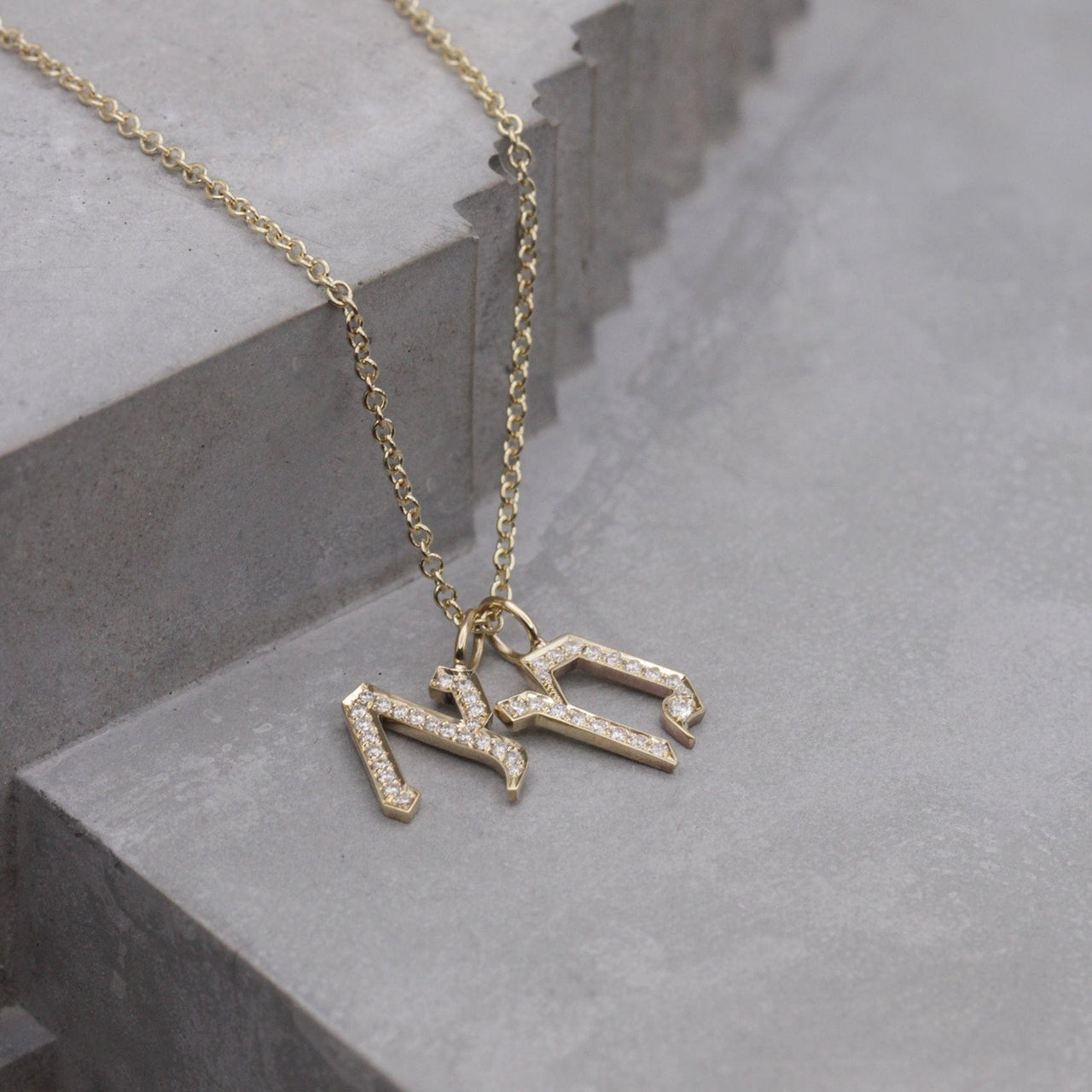 HOTCROWN - One or Two Letter Diamond Hebrew Initial Necklace - 14k Yellow, Rose or White Gold - ModernTribe