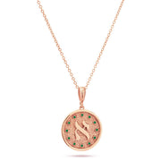 14k rose gold Letters of Light pendant with emeralds by Sages & Souls