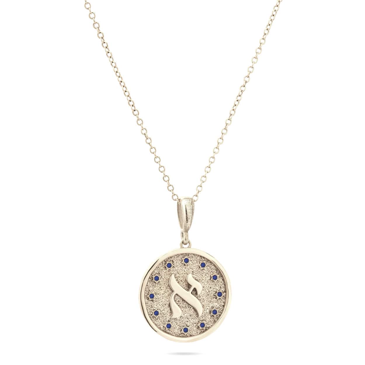 14k white gold Letters of Light pendant with sapphires by Sages & Souls