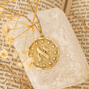 Letters of Light Alef pendant in 14k gold by Sages & Souls with diamonds