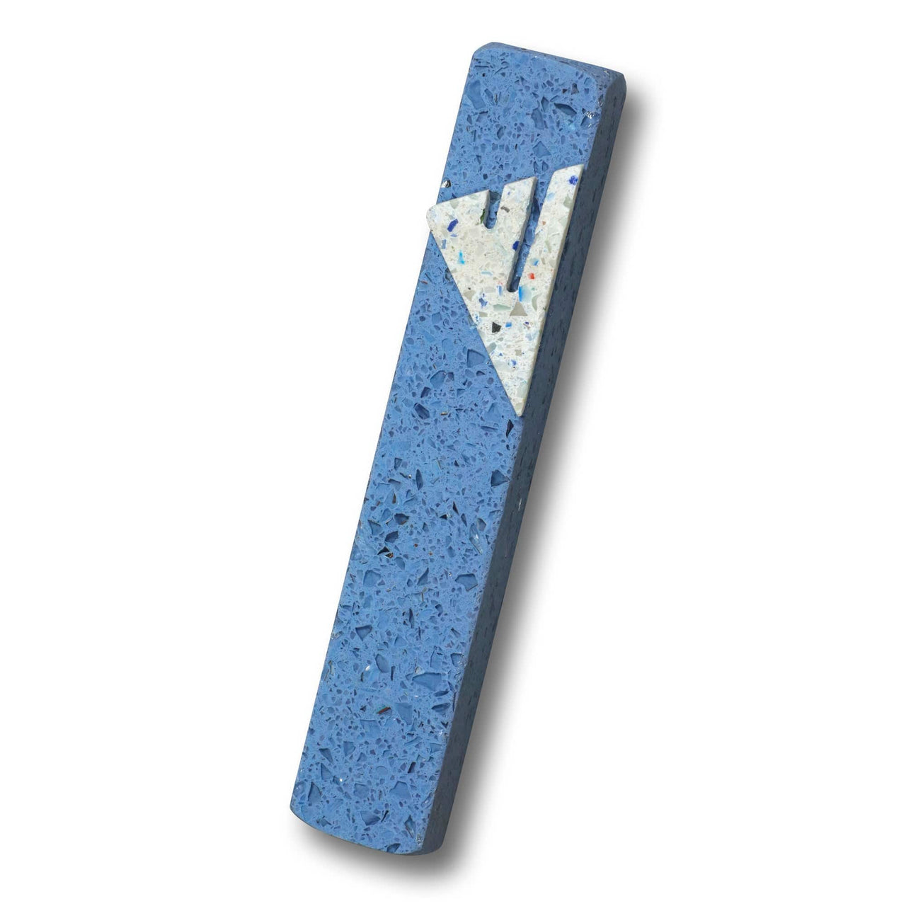 Shins of Stone Mezuzahs Light Blue  Quartz Mezuzah with Terrazzo Shin