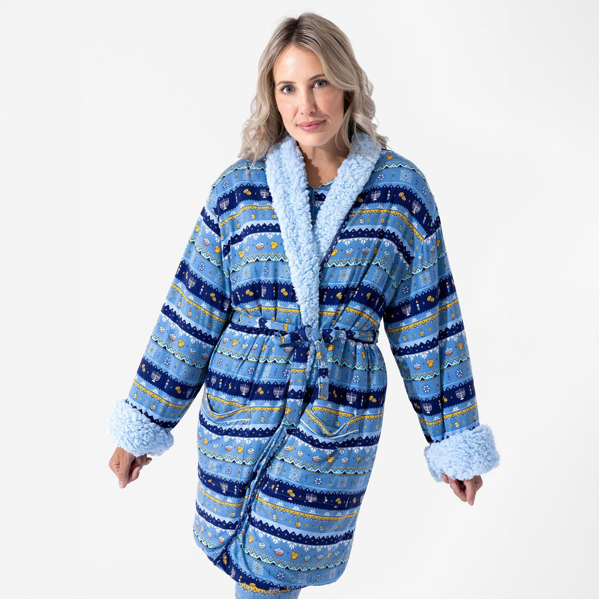 Bellabu Bear Pajamas Hanukkah Fair Isle Bamboo Sherpa Bathrobe by Bellabu Bear - (Adult Sizes S/M - M/L)