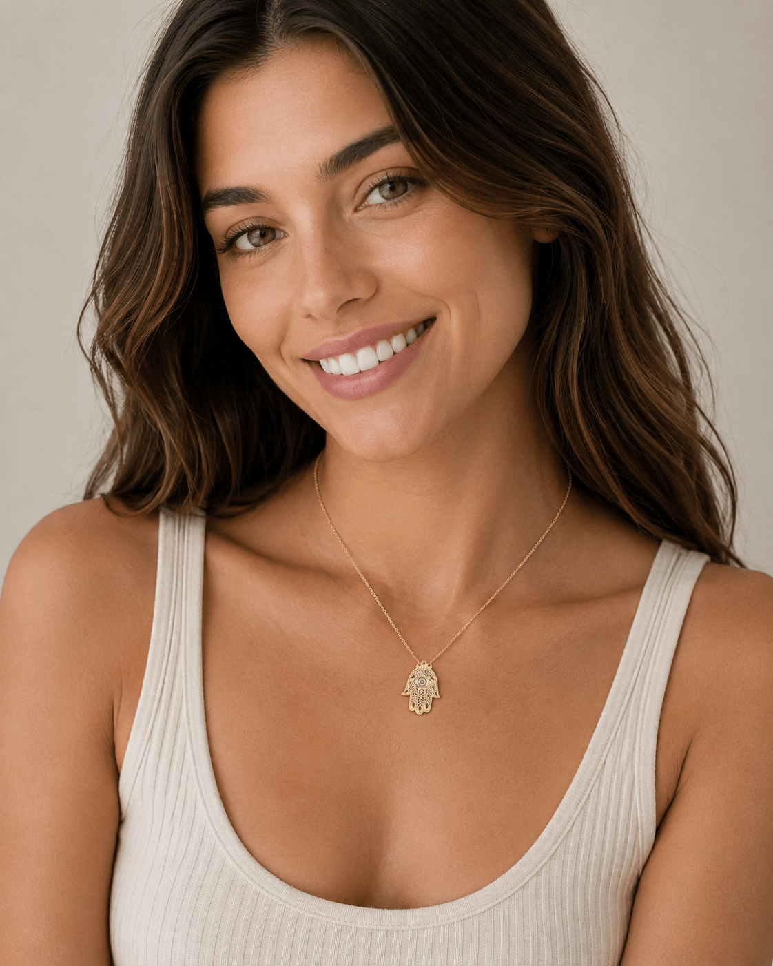 Miriam Merenfeld Jewelry Necklaces Lily Evil Eye and Hamsa Necklace - (Gold-Plated or Sterling Silver)