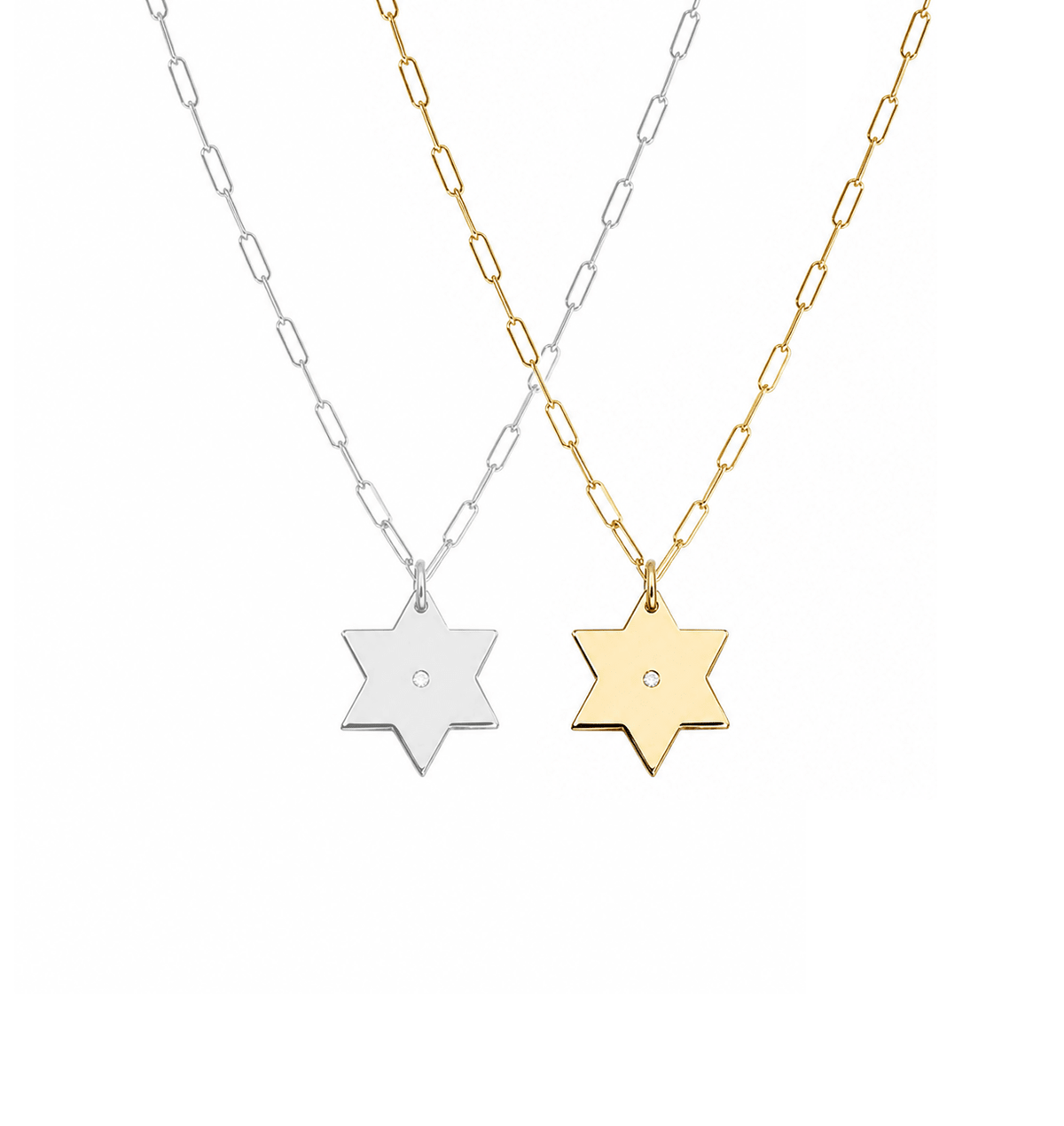 Miriam Merenfeld Jewelry - Liz Star of David with Diamond Paperclip Necklace by Miriam Merenfeld - (Gold - Plated or Sterling Silver) - ModernTribe