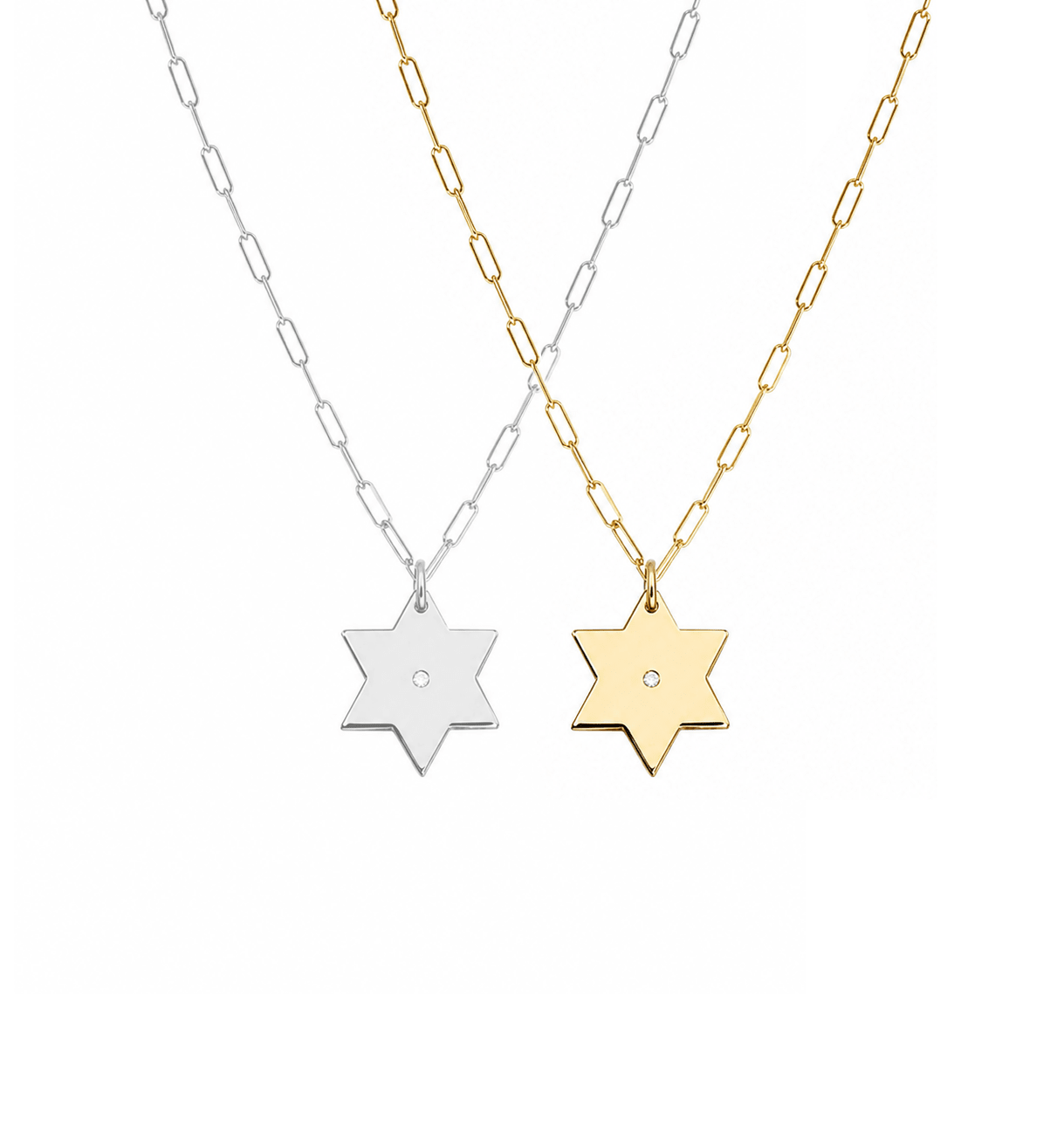 Miriam Merenfeld Jewelry - Liz Star of David with Diamond Paperclip Necklace by Miriam Merenfeld - (Gold - Plated or Sterling Silver) - ModernTribe