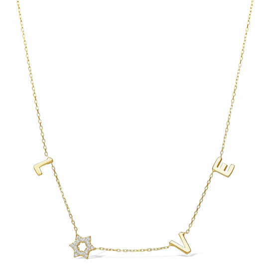 Love Necklace in 14k Gold with Diamond Star of David - Yellow Gold