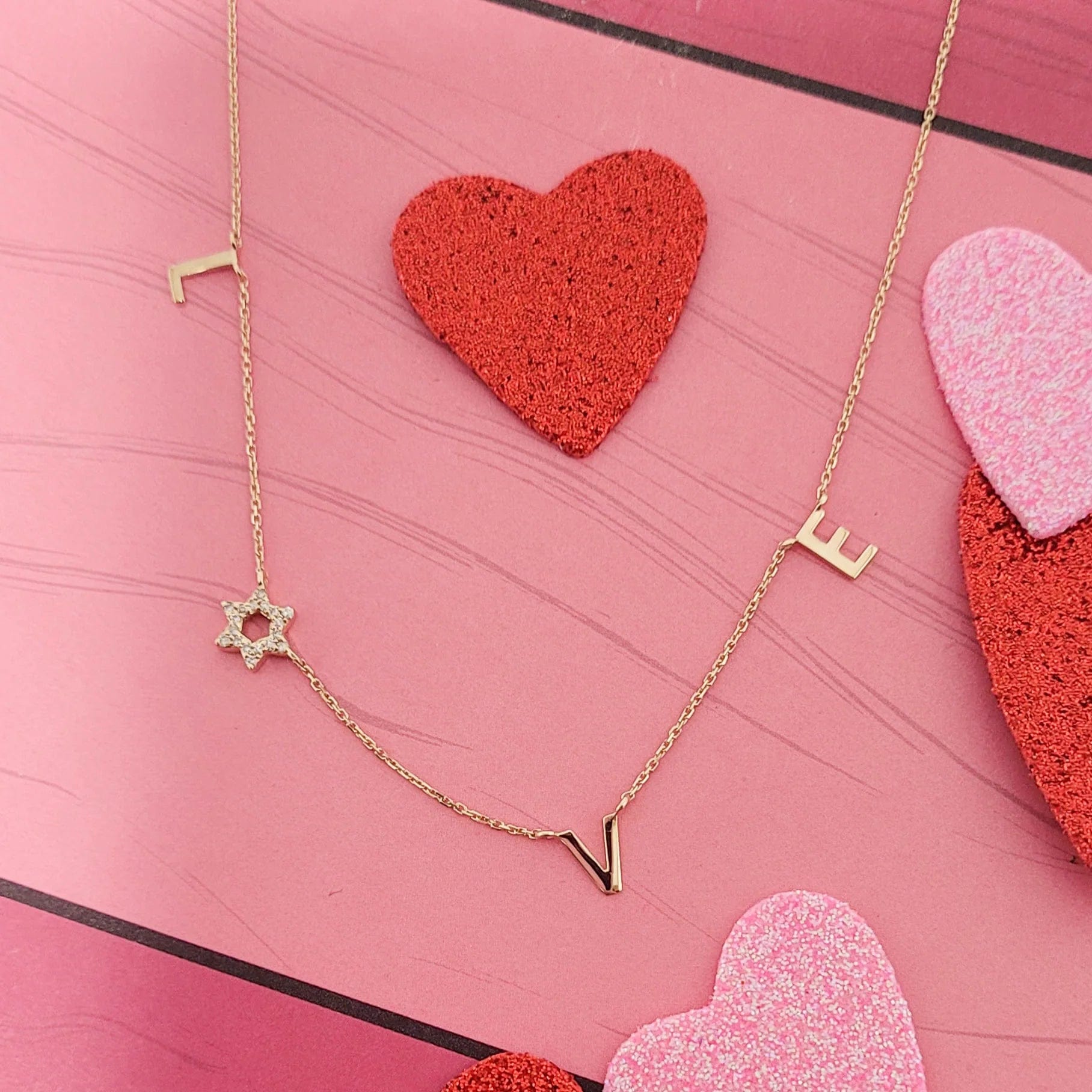 Alef Bet Necklaces Love Necklace in 14k Gold with Diamond Star of David - White Gold, Gold or Rose Gold