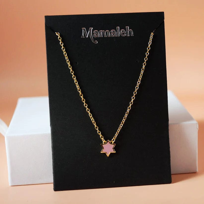 Mamaleh Necklace 18" Star of David Necklace - Pink on Gold