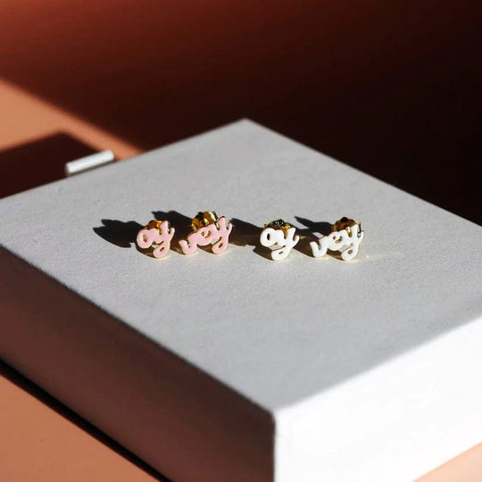 Oy Vey Yidderish Studs - Pink or White