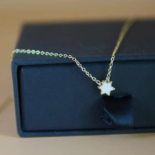 Star of David Necklace - White on Gold