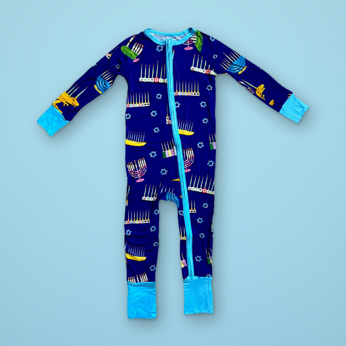 Amy Kritzer Becker Pajamas Hanukkah Many Menorahs Bamboo Onesie Pajamas - (Baby Sizes 0 - 24M)