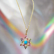 Alef Bet Necklaces Rainbow Star of David Necklace - 14k Gold