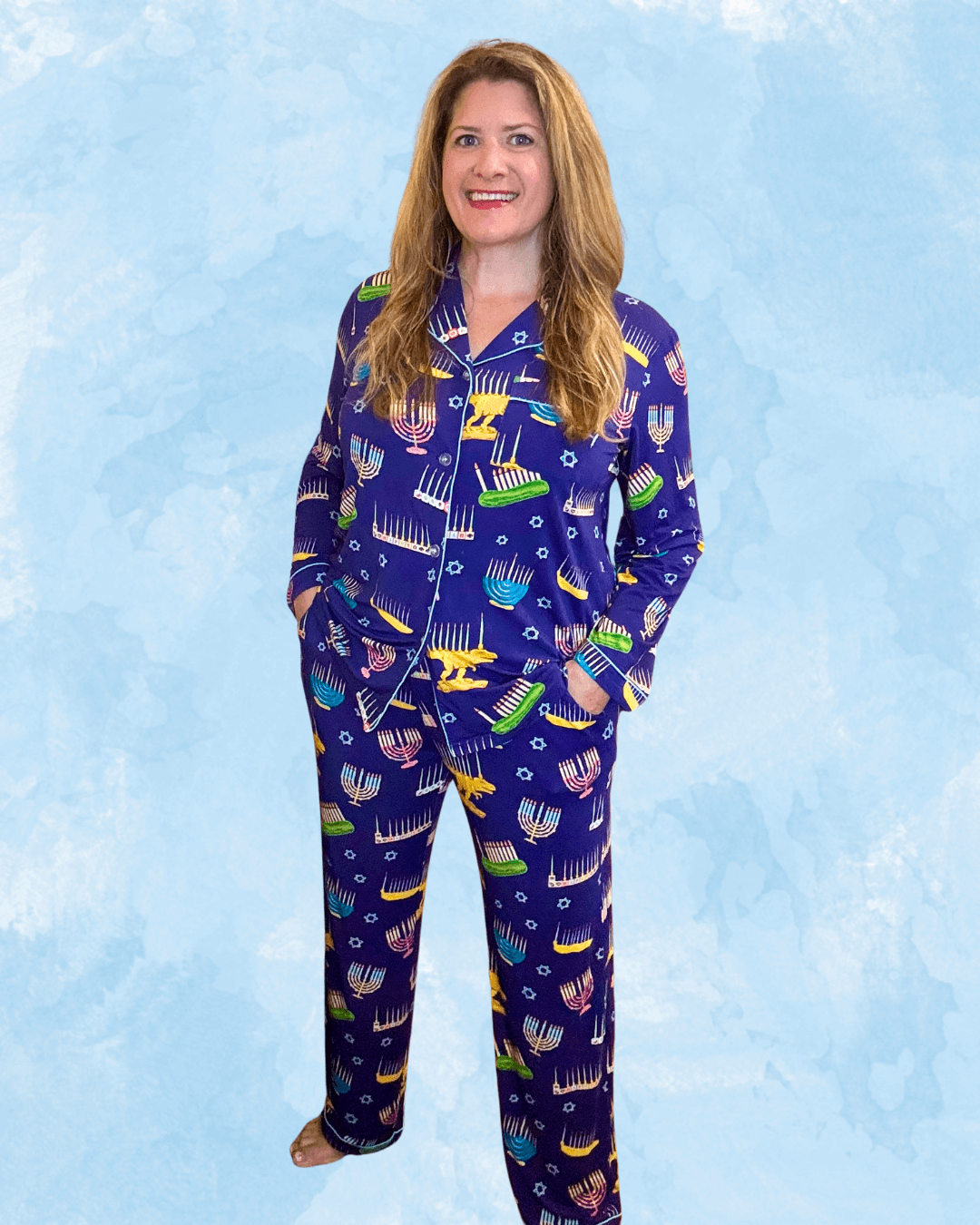 Amy Kritzer Becker - Hanukkah Many Menorahs Bamboo Adult Pajamas - (Unisex Sizes S - 4XL) - ModernTribe