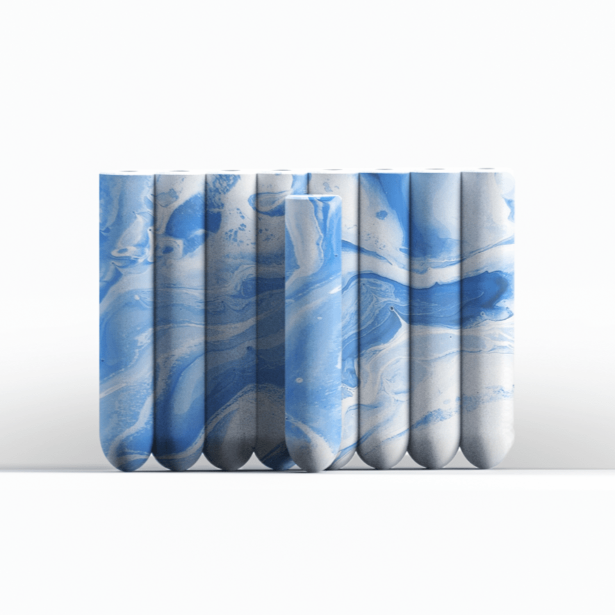 Logifaces Menorahs Hand-Poured Concrete Flute Menorah - Blue Marbled