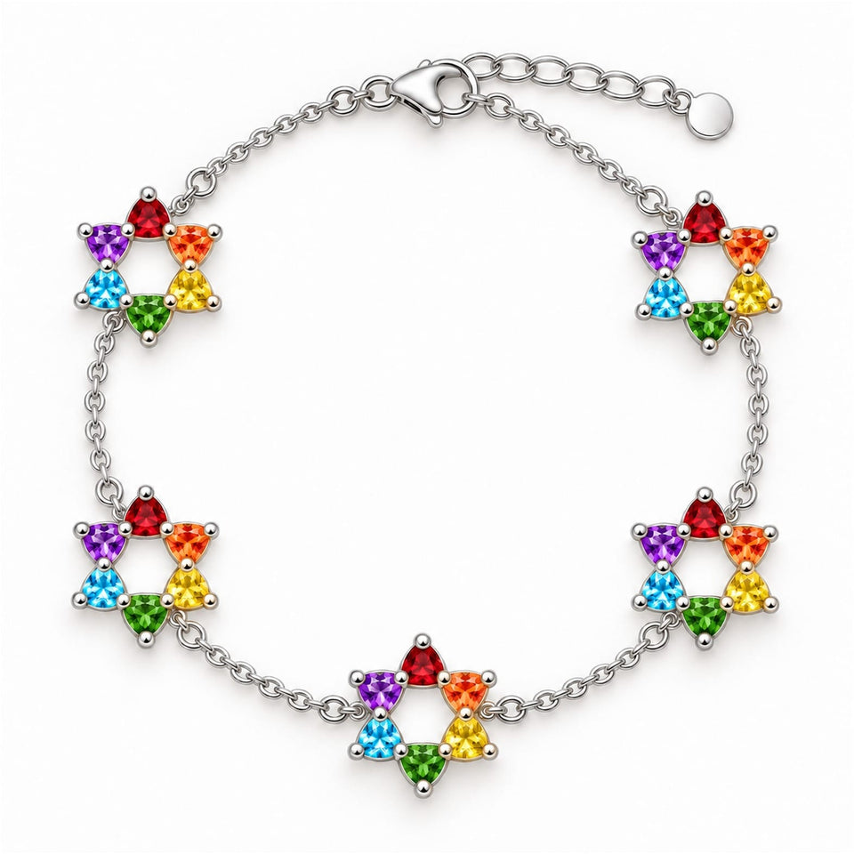 Rainbow Heart Star of David 5-Motif Bracelet