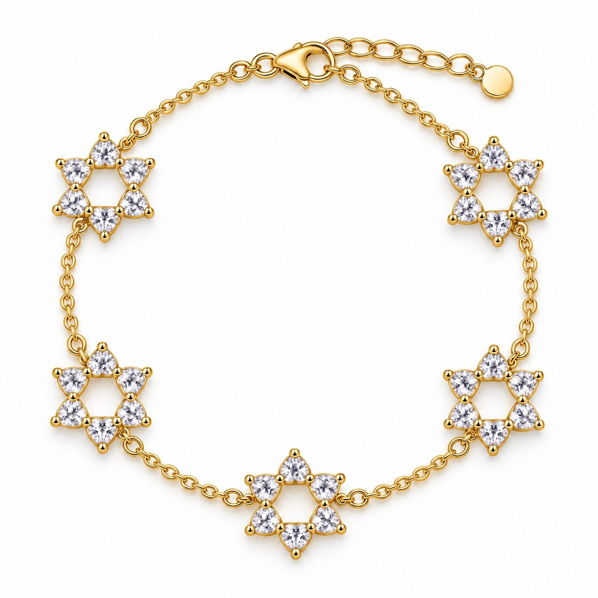 White Topaz Heart Star of David 5-Motif Bracelet