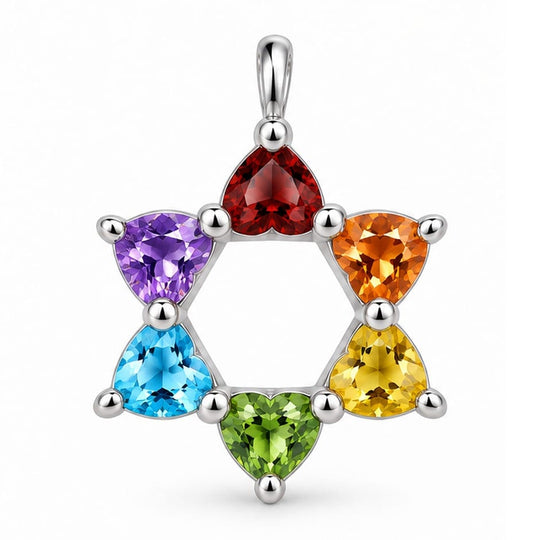 Rainbow Heart Star of David Pendant Necklace by MORDEKAI - Gold Vermeil or Sterling Silver