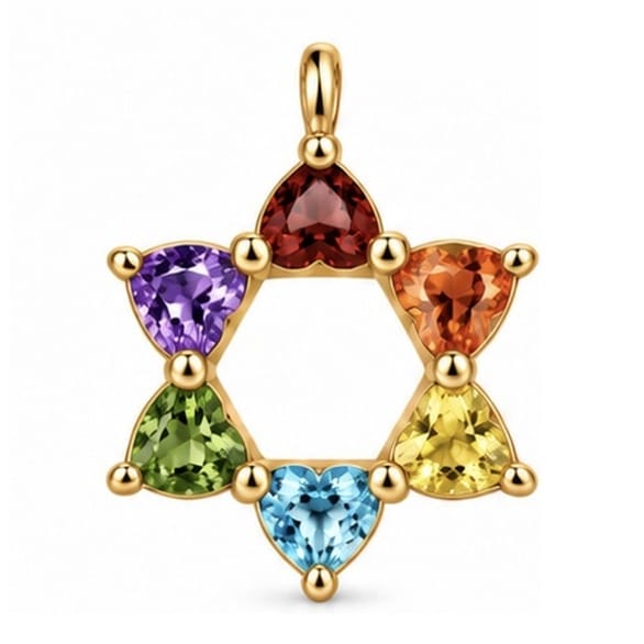 Rainbow Heart Star of David Pendant Necklace