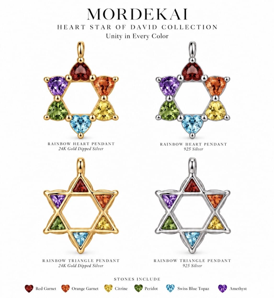 Rainbow Heart Star of David Pendant Necklace